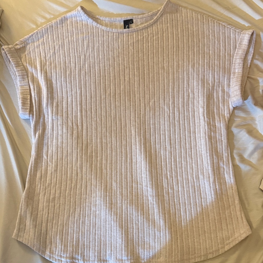 Automet Casual Cream Ribbed Women's Top